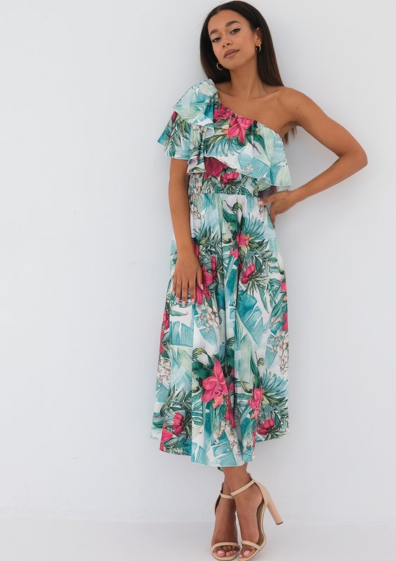Jules - tropical printed ruffled midi dress