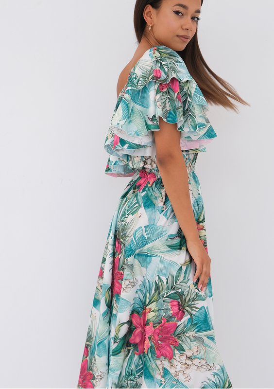 Jules - tropical printed ruffled midi dress