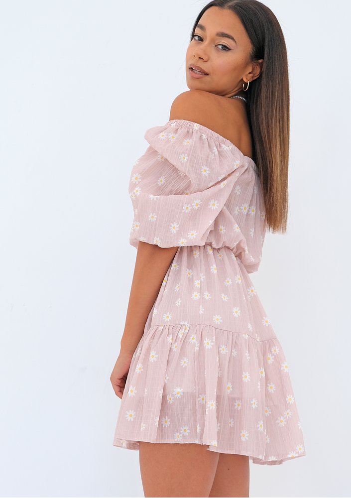 Maud - daisy patterned powder pink mini dress