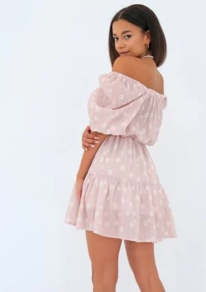Maud - daisy patterned powder pink mini dress