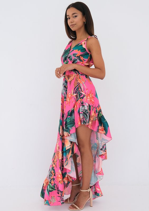 Lea - Asymetryczna sukienka maxi Exotic Pink