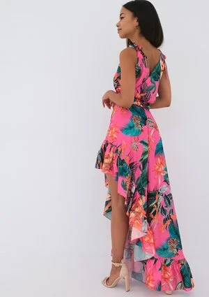 Lea - Asymetryczna sukienka maxi Exotic Pink