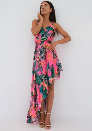 Lea - pink exotic printed maxi dress