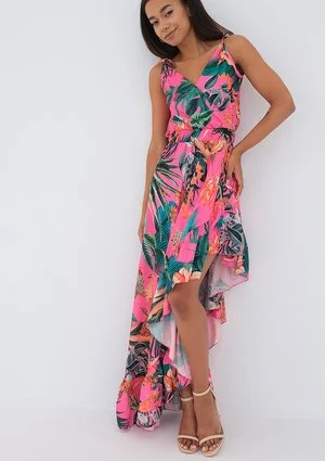 Lea - Asymetryczna sukienka maxi Exotic Pink
