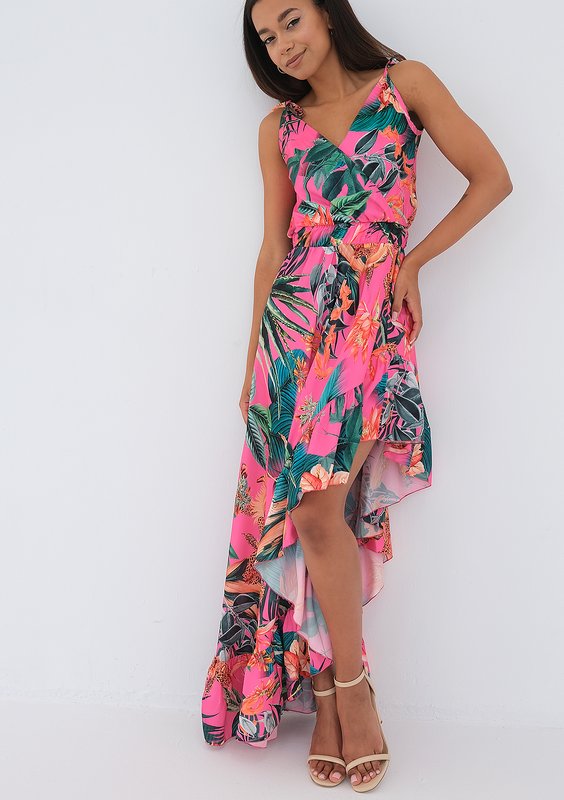 Lea - pink exotic printed maxi dress