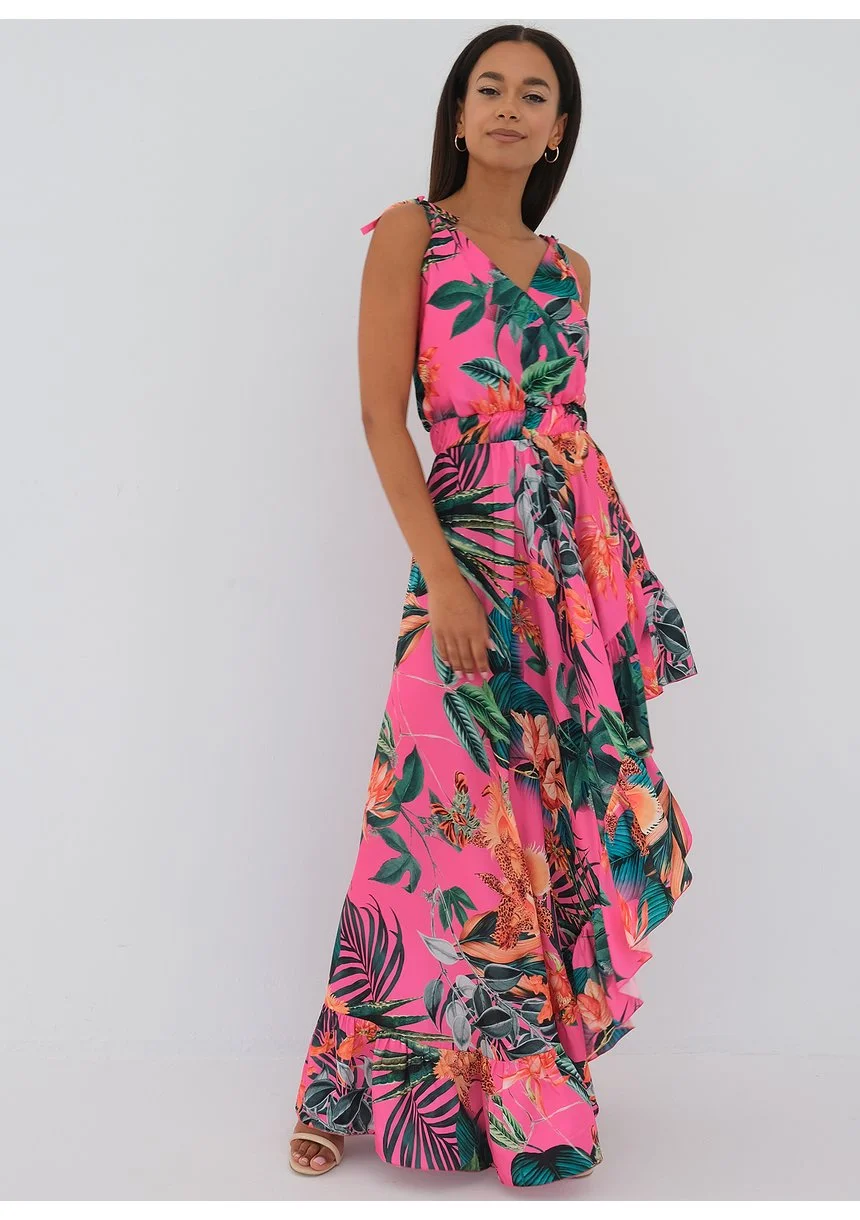 Lea - Asymetryczna sukienka maxi Exotic Pink