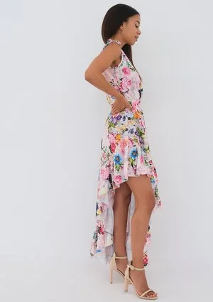 Lea - pink roses printed maxi dress