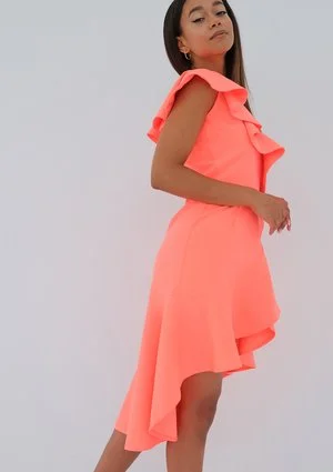 Indy - Sukienka z falbanami Fluo Orange