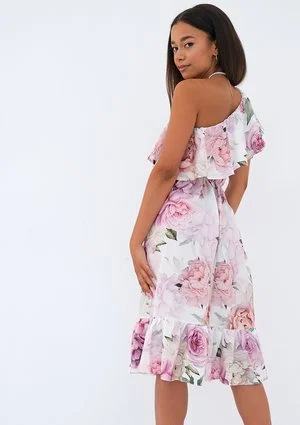 Jasmine - peonia patterned frilled midi dress