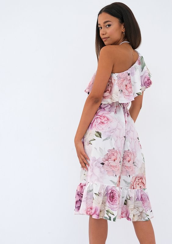 Jasmine - Sukienka midi z falbaną Peonia