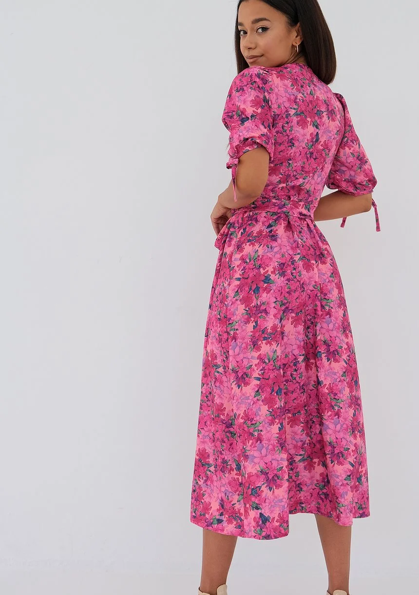Milly - Pink floral wrap midi dress
