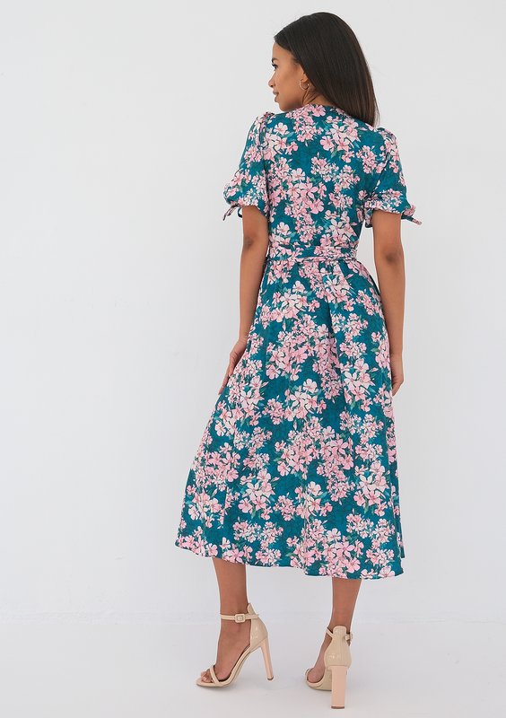 Milly - green floral wrap midi dress