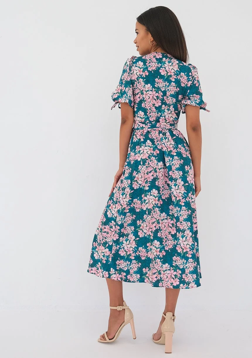 Milly - Kopertowa sukienka w kwiatki Green