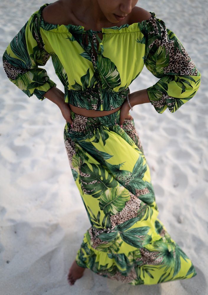 Felicia - Spódnica maxi Lime Print