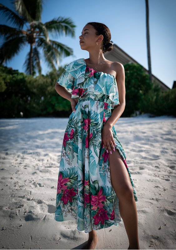 Jules - tropical printed ruffled midi dress