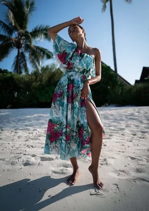 Jules - tropical printed ruffled midi dress