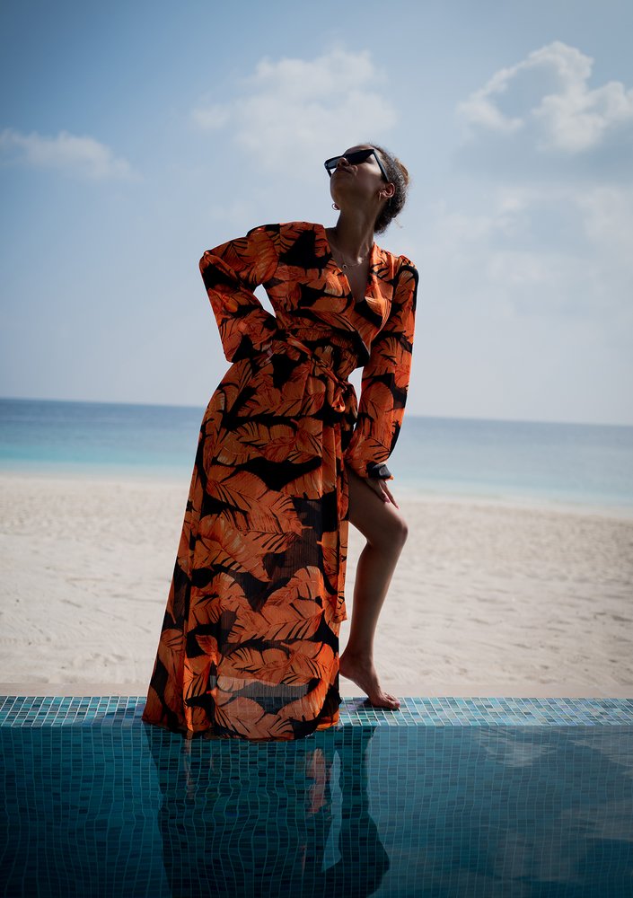 Adele - Maxi dress with orange leaves print