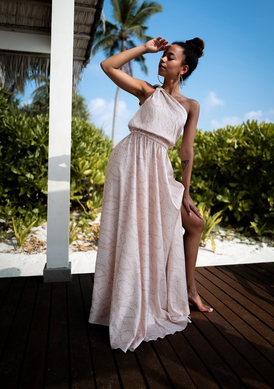 Grace - beige snake printed maxi dress