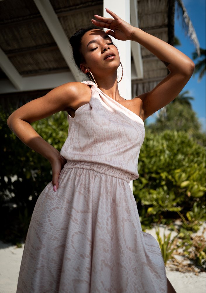 Grace - beige snake printed maxi dress