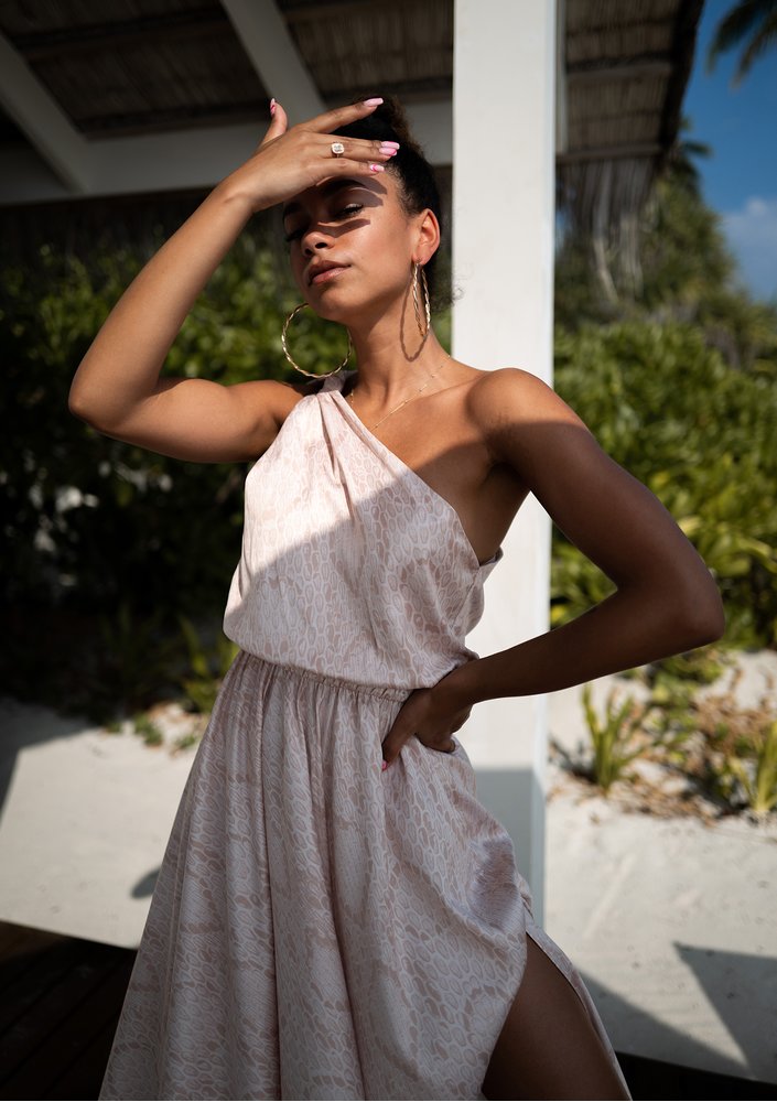 Grace - beige snake printed maxi dress