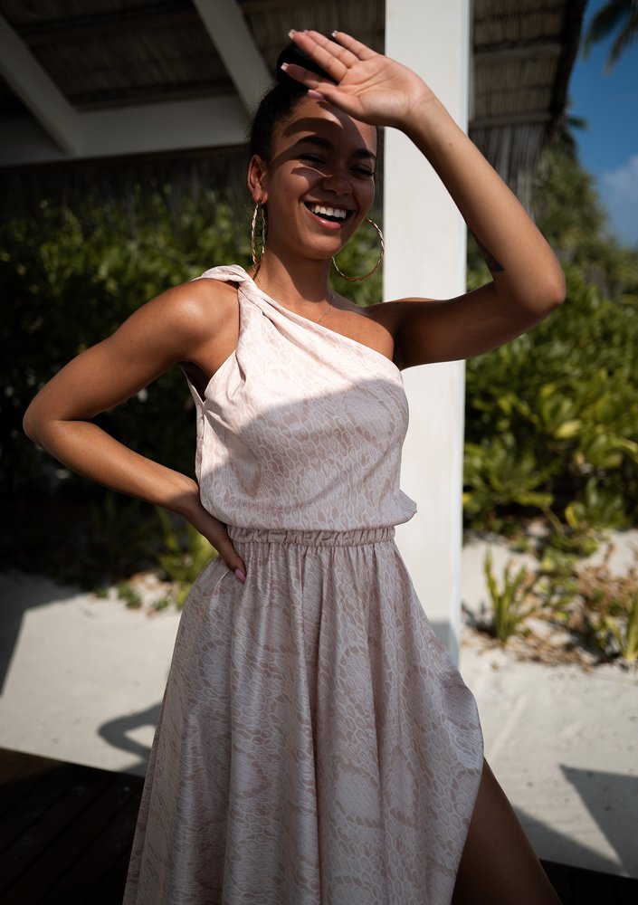 Grace - beige snake printed maxi dress