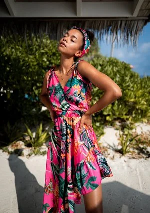Lea - pink exotic printed maxi dress