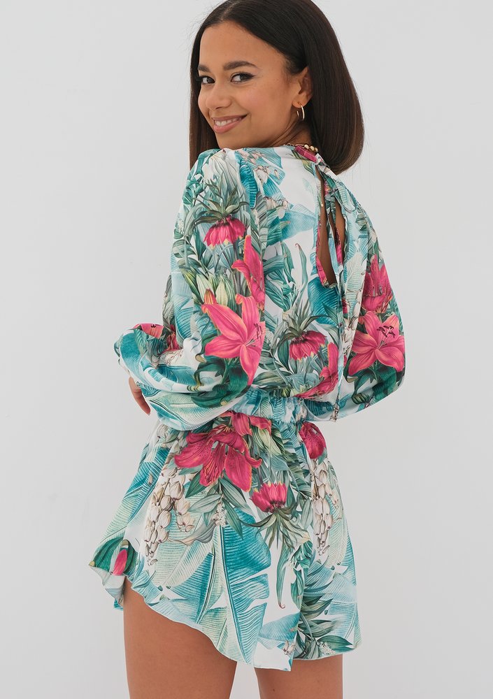 Isani - leaves printed satin mini jumpsuit