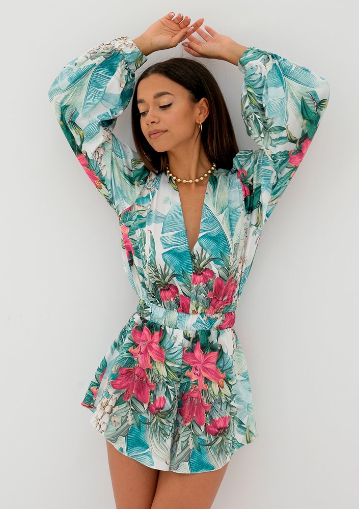 Isani - leaves printed satin mini jumpsuit