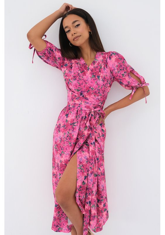 Milly - Pink floral wrap midi dress