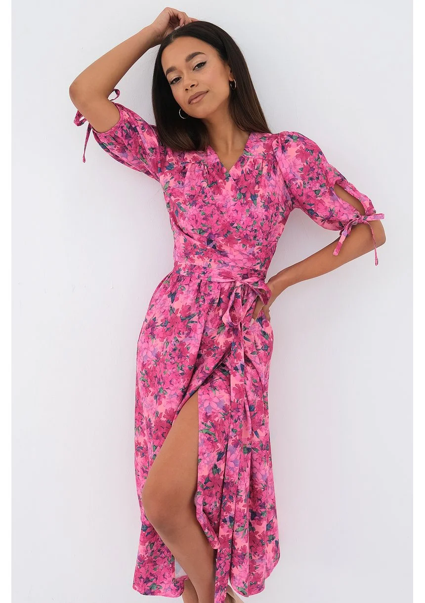 Milly - Kopertowa sukienka w kwiatki Pink