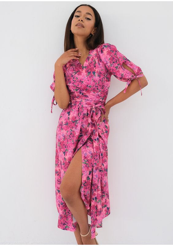 Milly - Kopertowa sukienka w kwiatki Pink