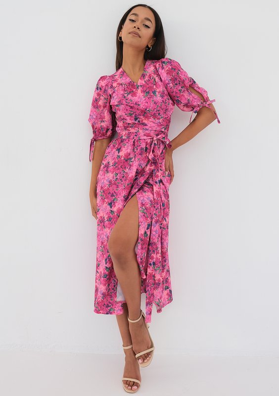 Milly - Kopertowa sukienka w kwiatki Pink