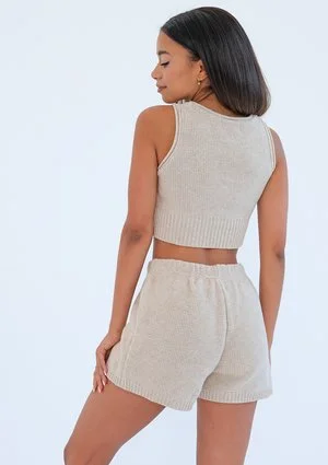 Yrsa - short beige knitted top
