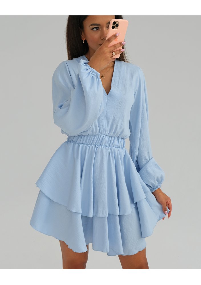 Mia - light blue boho mini dress
