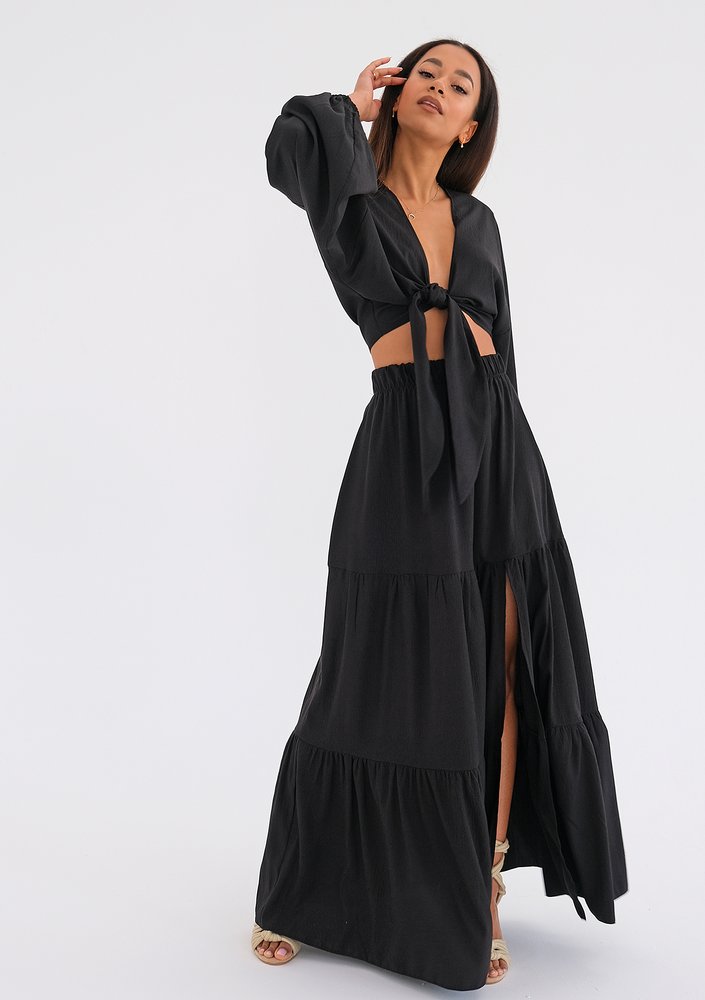 Rosy - Black boho maxi skirt