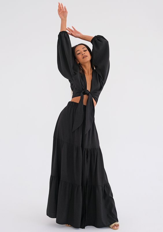 Rosy - Black boho maxi skirt