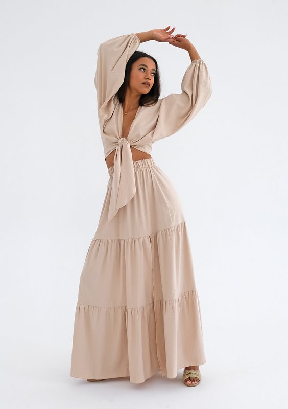Rosy - Beige boho maxi skirt