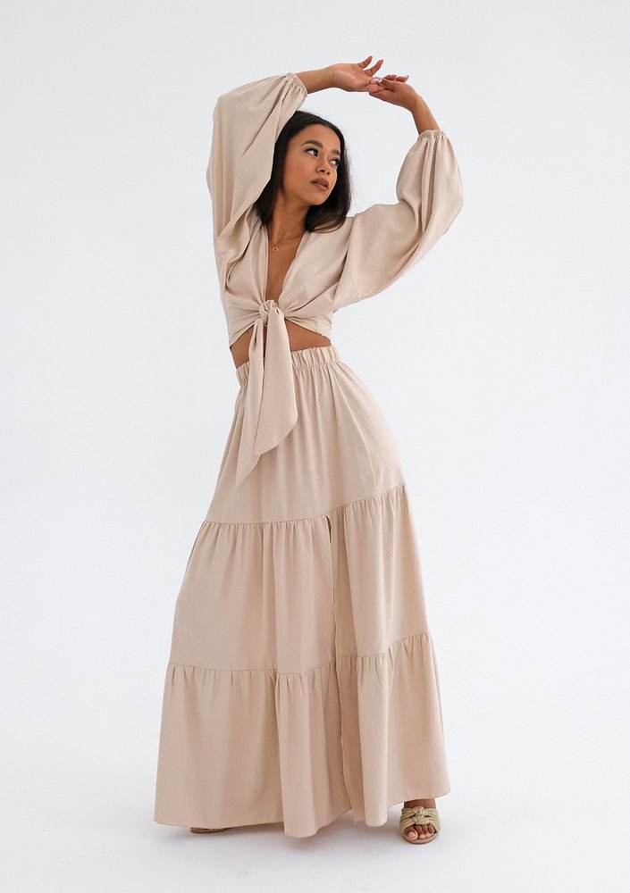 Rosy - Beige boho maxi skirt
