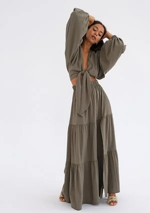 Rosy - Khaki boho maxi skirt