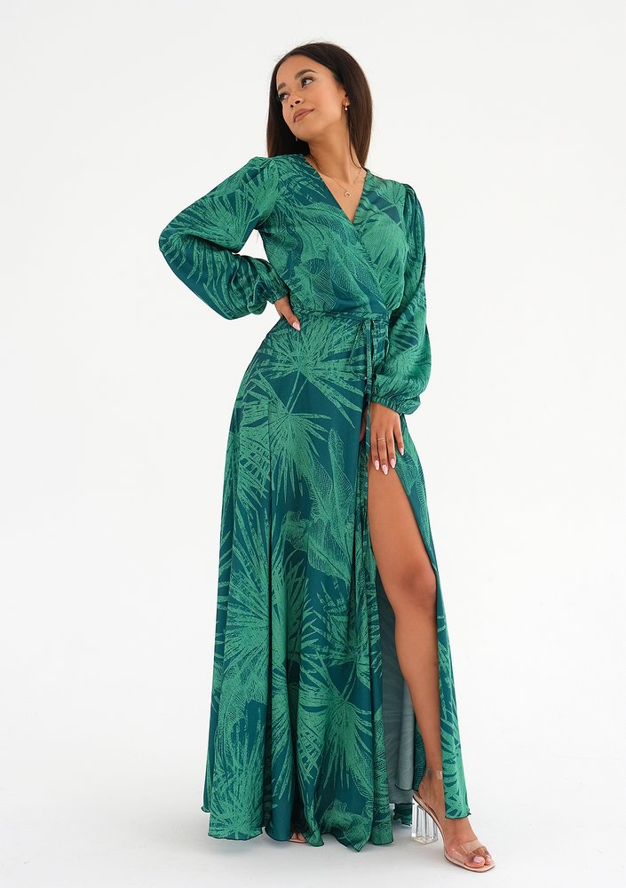 Zoe - Palm leaves printed maxi wrap dress