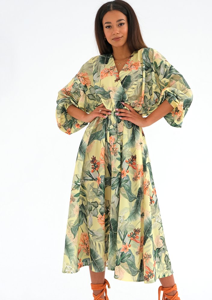 Vera - Sukienka midi Yellow Leaves