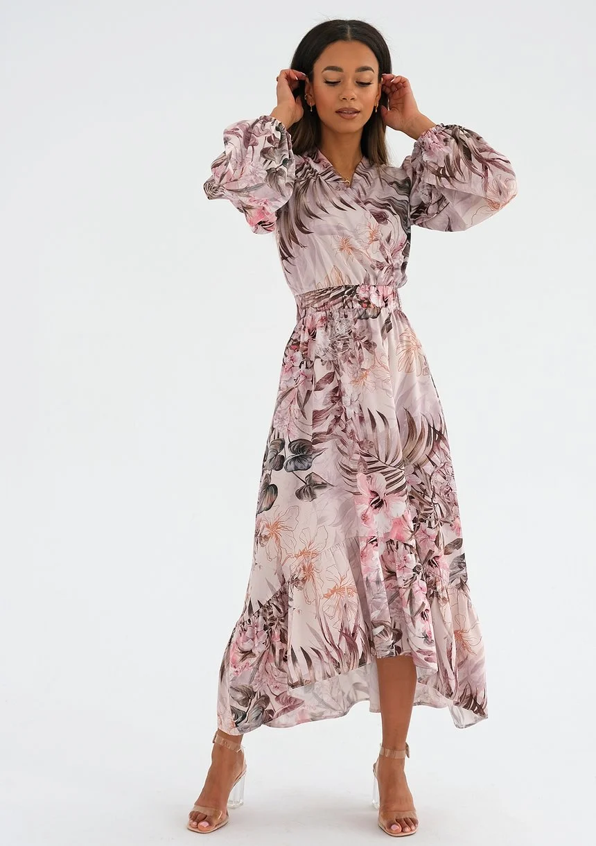 Valeria - Pink midi dress with a flowers print
