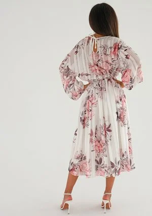 Elvire - white chiffon midi dress with a peony print