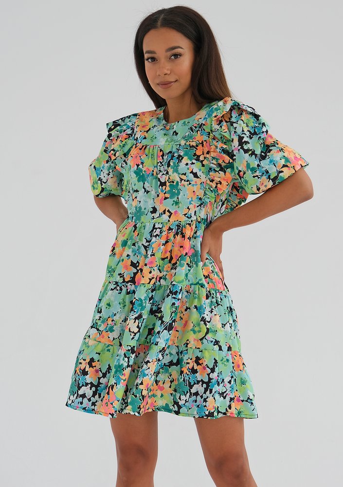 Wendy - Green flowers printed mini dress