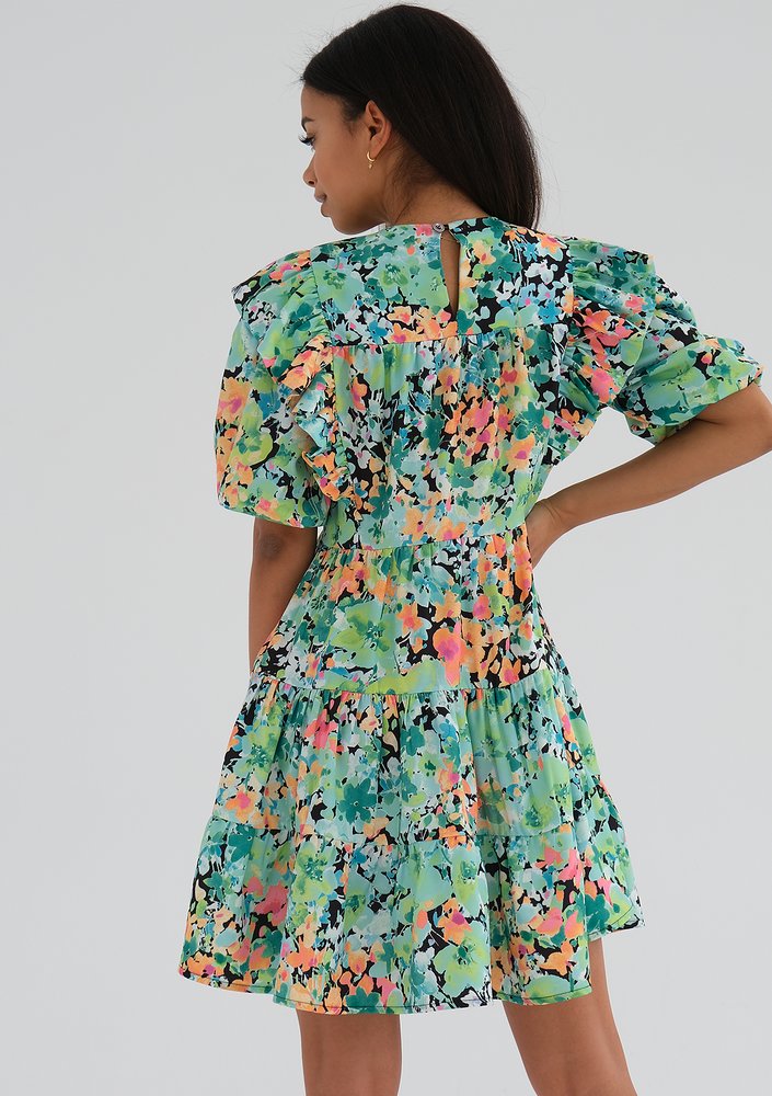 Wendy - Green flowers printed mini dress
