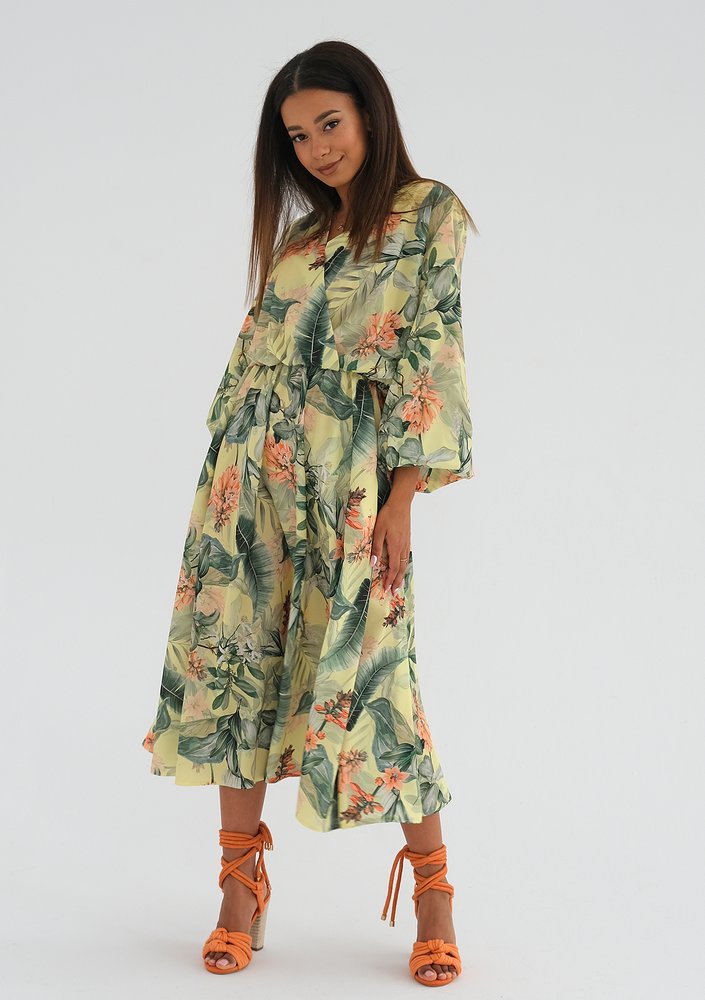 Vera - Sukienka midi Yellow Leaves