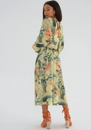 Vera - Sukienka midi Yellow Leaves