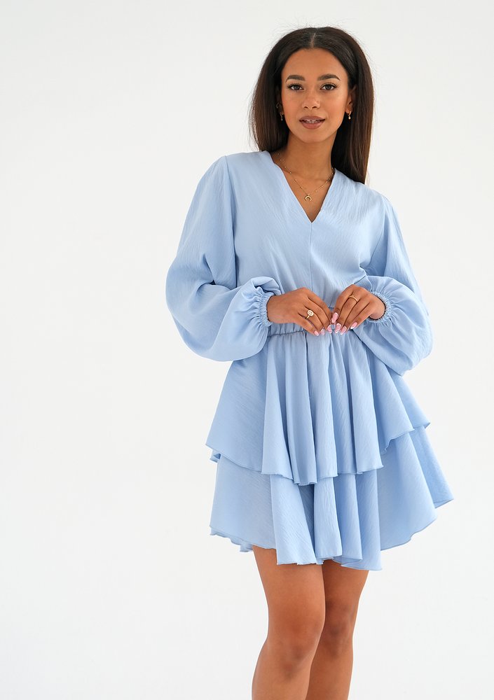 Mia - light blue boho mini dress