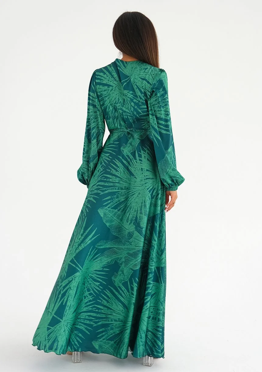 Zoe - Palm leaves printed maxi wrap dress