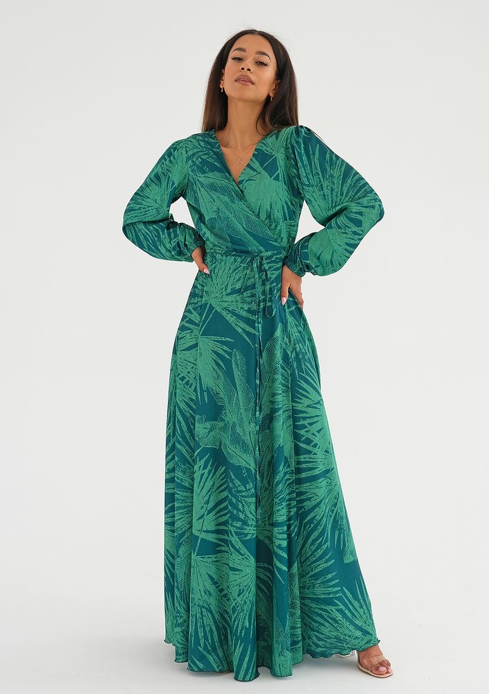 Zoe - Palm leaves printed maxi wrap dress